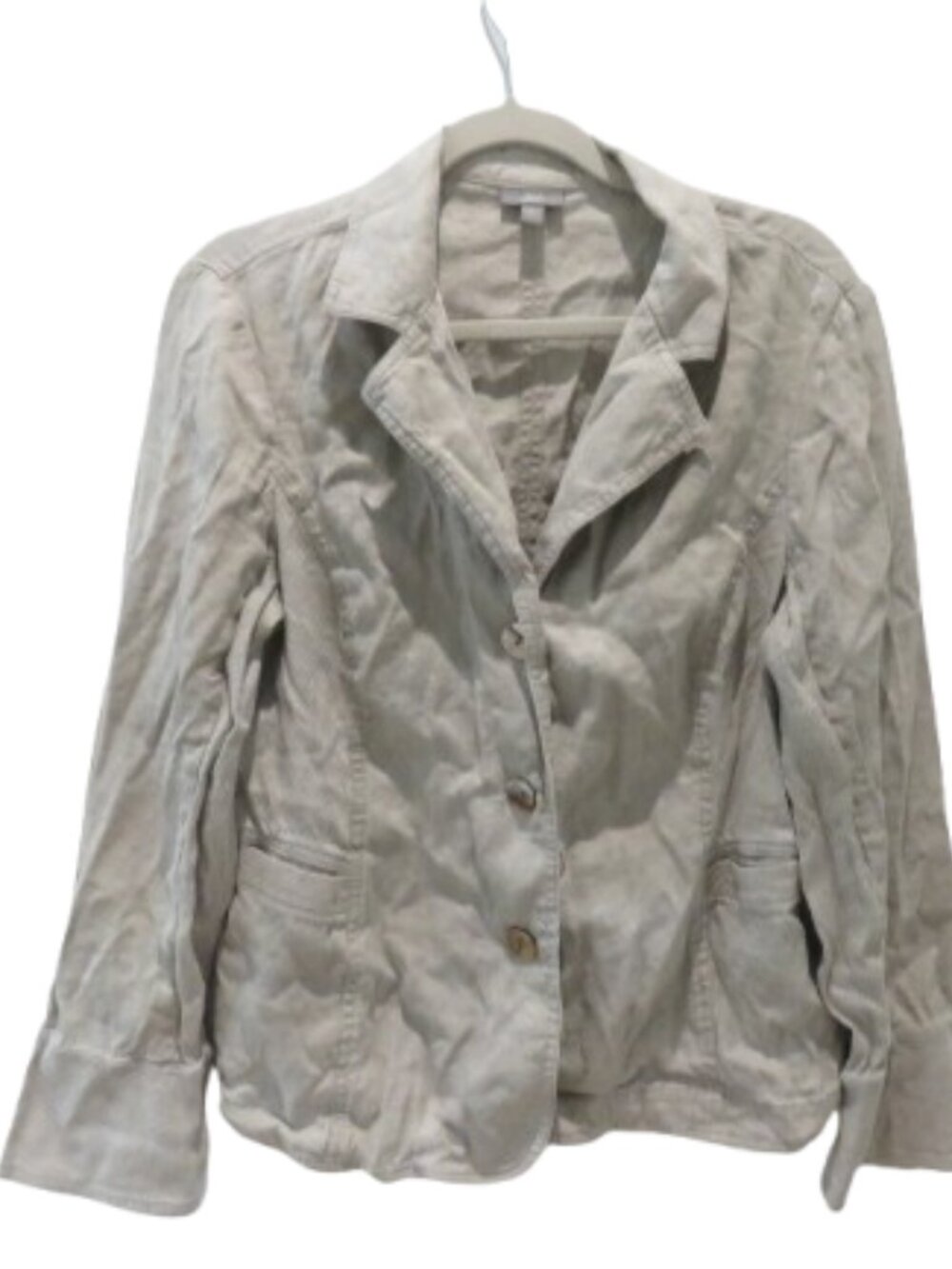 J. JILL Linen Blend Relaxed Blazer in Stone US 12 Lagenlook Coastal Minimalist